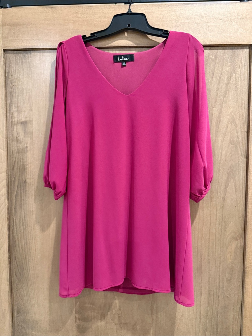 Lulu's Fuchsia V-Neck Mini Shift Dress